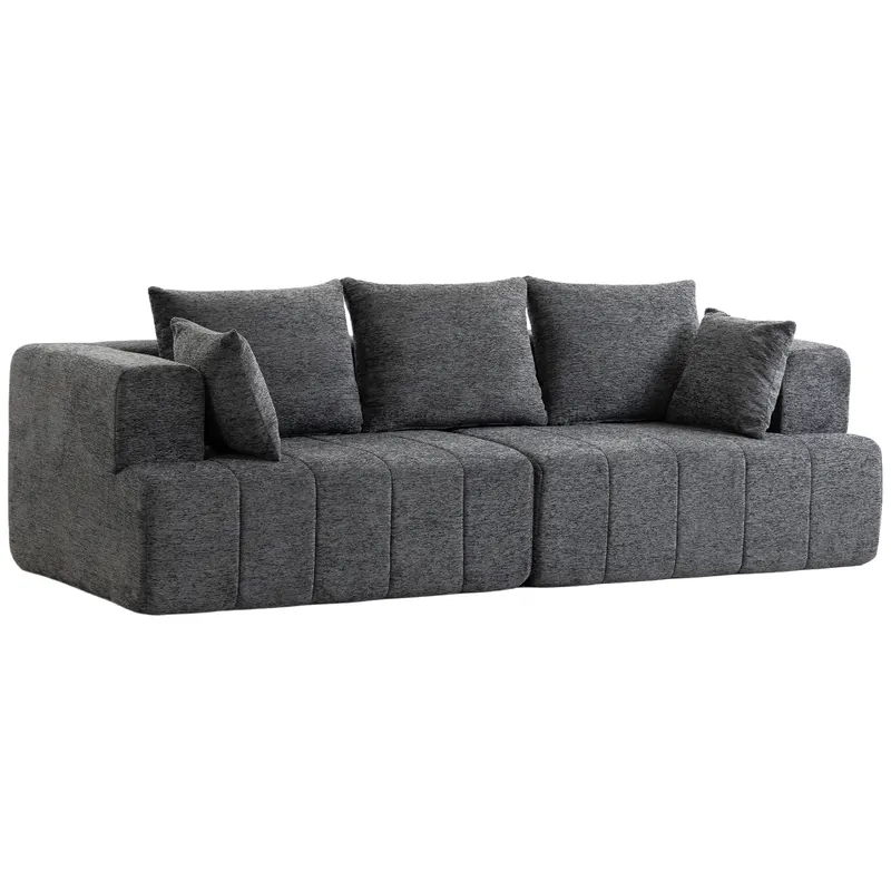 HOMCOM Canapea 3 locuri din chenille 248 cm, canapea living modernă, șezut lat tapitat, perne cu arcuri, gri | Romania