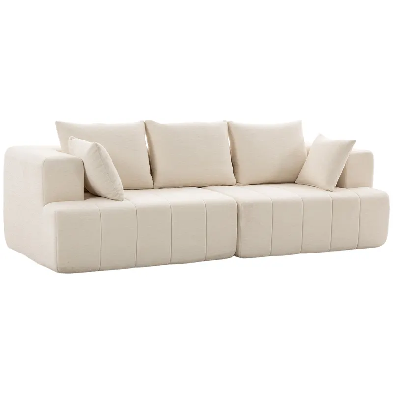 HOMCOM Canapea 3 locuri din chenille 248 cm, canapea modernă pentru living, șezut larg căptușit, perne cu arcuri, bej | Romania