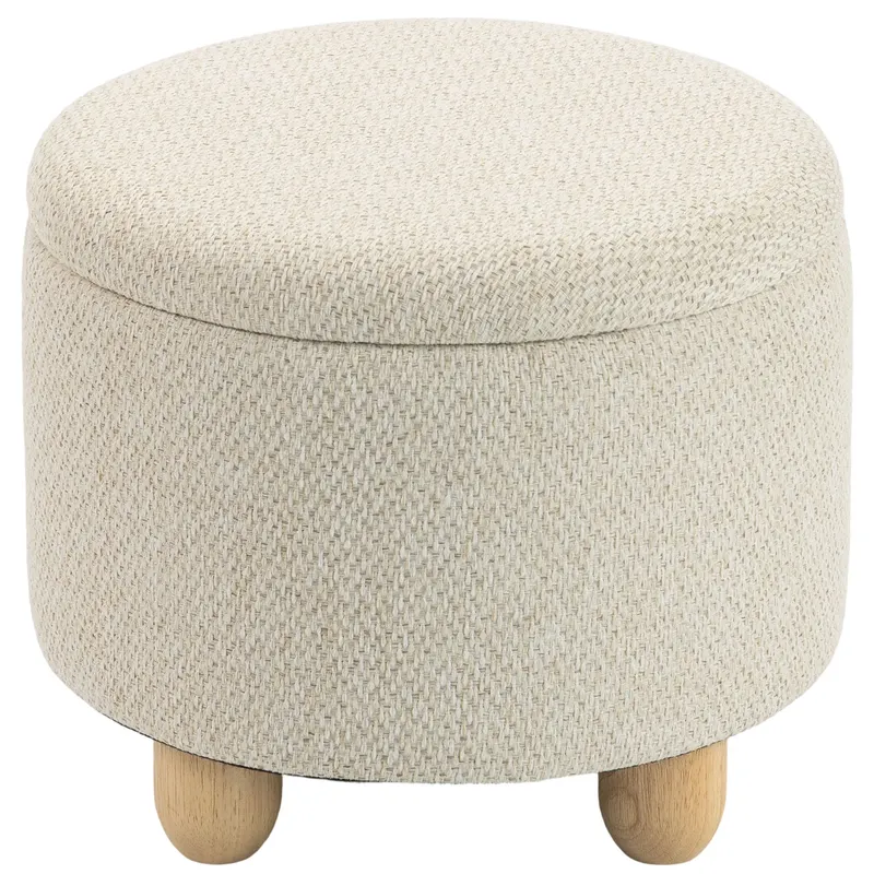 HOMCOM Taburet Rotund cu Spațiu de Depozitare, Capac, 19 L, Material Textil cu Aspect de Iută, 38,5x38,5x33,5 cm, Bej | Romania