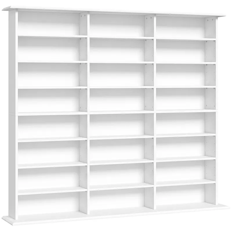 HOMCOM Mobilier de depozitare 1 032 CD / 594 DVD, etajeră multimedia, 24 compartimente și 18 rafturi ajustabile, alb | Romania