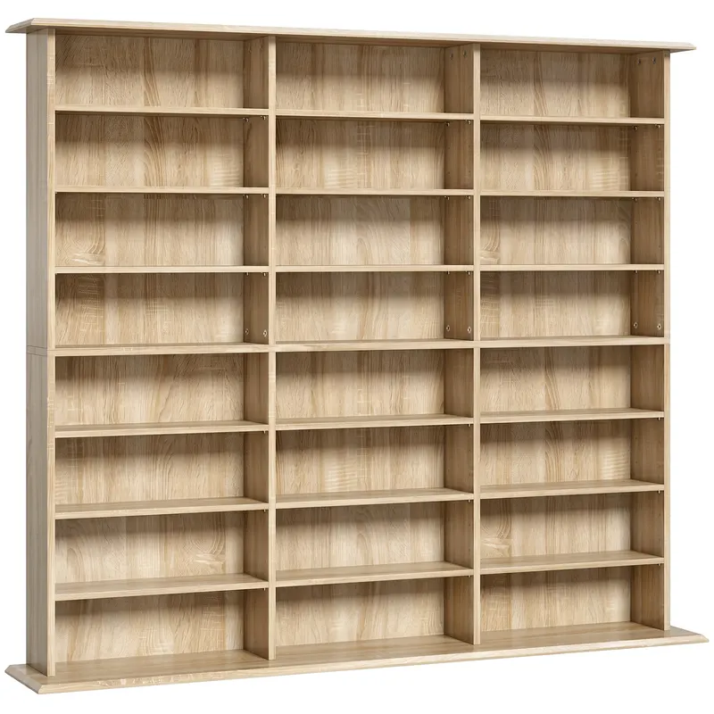 HOMCOM Mobilier depozitare 1 032 CD-uri / 594 DVD-uri, raft multimedia, 24 compartimente și 18 rafturi ajustabile, stejar | Romania