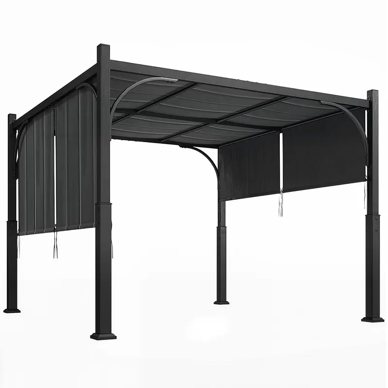 Outsunny Pergolă de grădină 3 x 3 m tonelă de grădină cu copertină glisantă, structură metalică, pentru exterior, Gri Închis | Romania