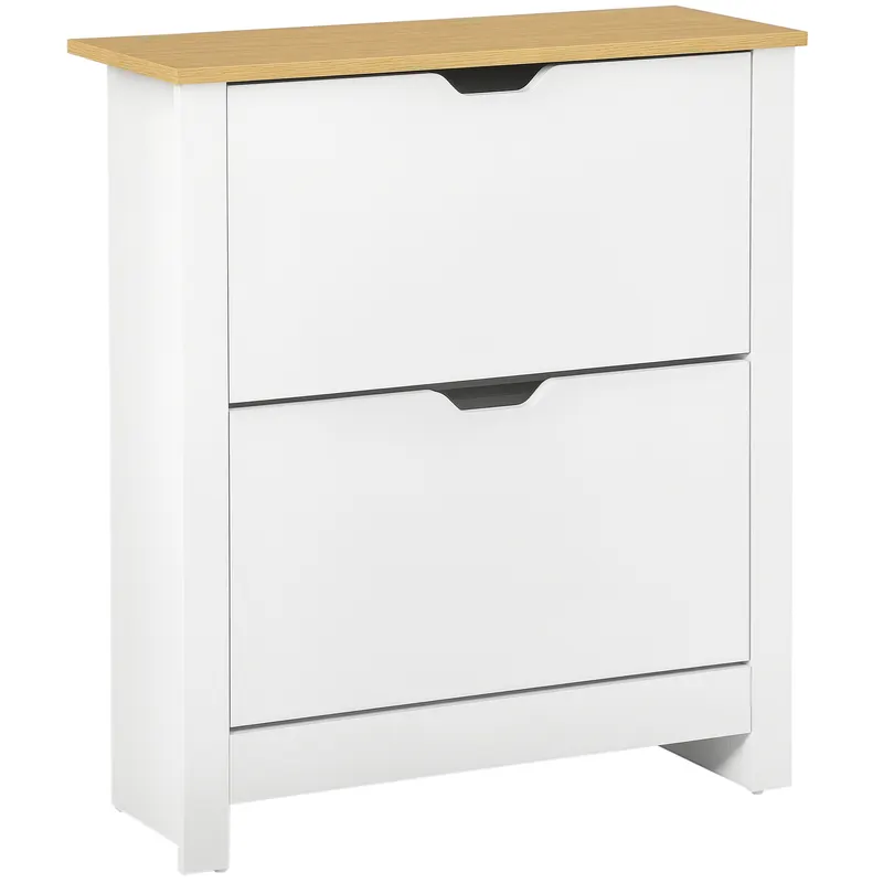 HOMCOM Dulap pentru pantofi cu 2 compartimente, capacitate 12 perechi, 72x26x80 cm, alb + maro | Romania