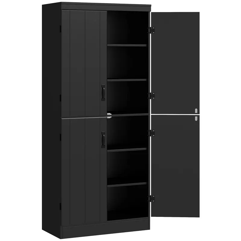 HOMCOM Bufet înalt pentru bucătărie, dulap de bucătărie cu 4 uși, 6 niveluri și rafturi reglabile, 76 x 40 x 176,7 cm, negru | Romania