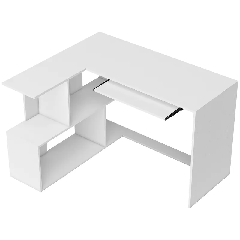 HOMCOM Birou de colț, 120 x 100 x 76 cm, birou pentru calculator în L cu sertar pentru tastatură, 4 compartimente deschise, alb | Romania