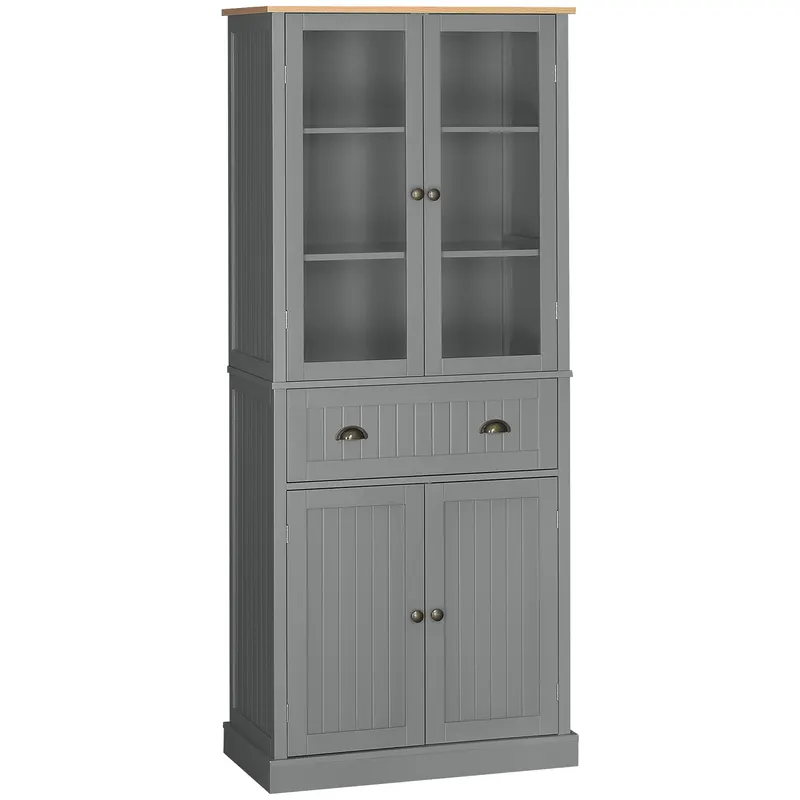 HOMCOM Dulap Cămară cu 5 Niveluri și Sertar Central, din MDF și PAL, 76x40x182,5cm, Gri | Romania