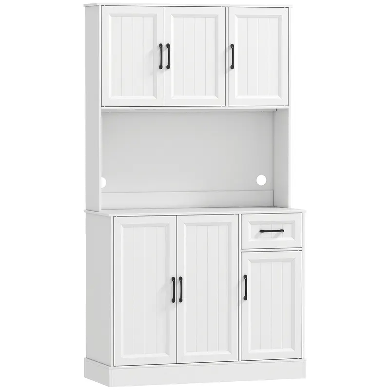 HOMCOM Dulap de bucătărie, 180,5 cm, dulap de depozitare, suprafață de lucru, orificiu pentru cablu, rafturi reglabile, MDF, Alb | Romania