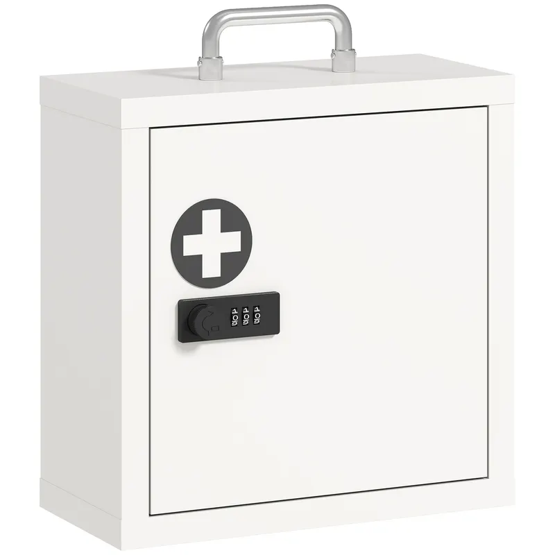 HOMCOM Dulap pentru medicamente pentru montare pe perete cu încuietoare cu cifre, dulap pentru prim-ajutor în 2 niveluri din oțel inoxidabil, Alb | Romania