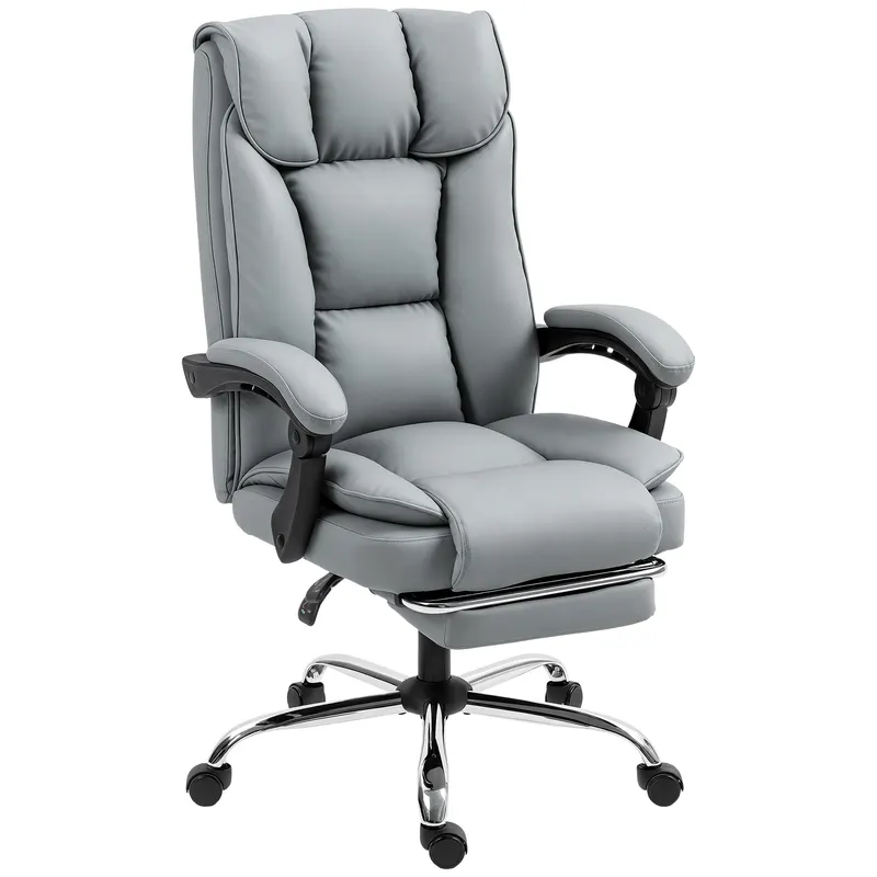HOMCOM Scaun de birou ergonomic, fotoliu rabatabil cu suport pentru picioare, înălțime reglabilă, rotativ 360°, gri | Romania