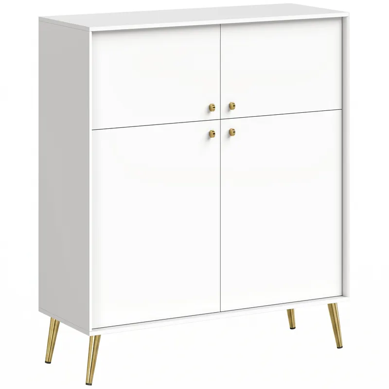 HOMCOM Sideboard modern, bufet de 105,4 cm cu 4 uși Soft-Close și picioare metalice, pentru sufragerie & bucătărie, alb-crem | Romania