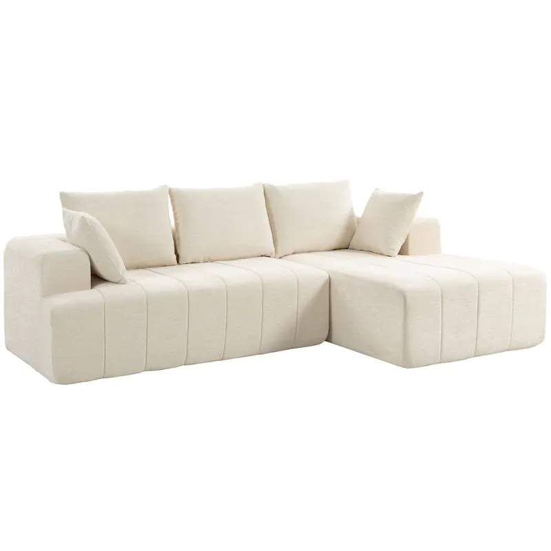 HOMCOM Canapea colțar 256 cm cu șezlong, canapea-extensibilă 3 locuri în chenille formă L, șezut și cotiere late, bej | Romania