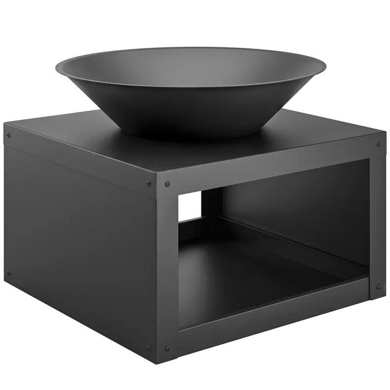 Outsunny Focar Ø59 cm cu raft pentru lemne, cârlig, utilizabil cu lemne și cărbune, rotund, Negru | Romania