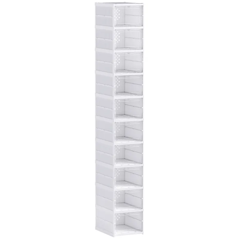 HOMCOM Pantofar Pliabil Slim, Modular, cu 10 Cutii pentru Pantofi, Economisire Spațiu, Fără Montaj, Alb | Romania