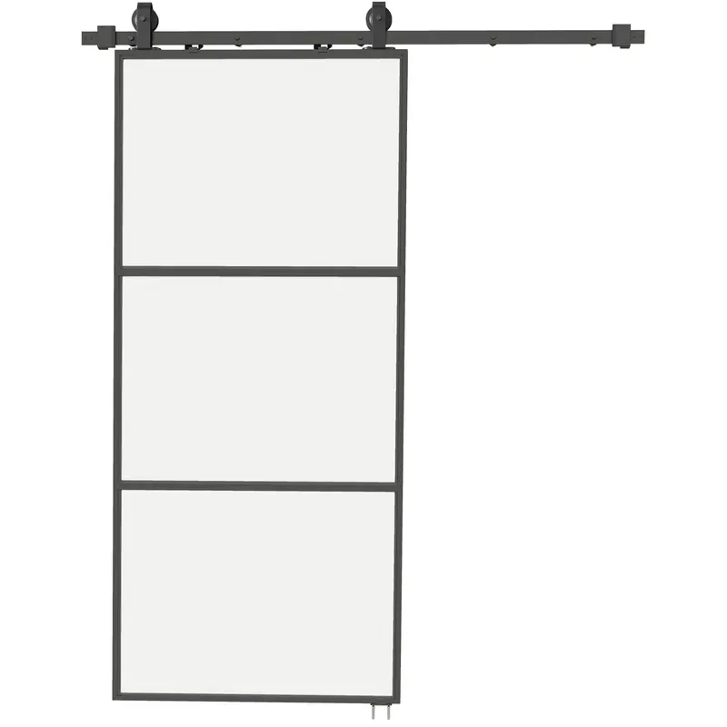 HOMCOM Ușă Glisantă Exterioară pentru Perete 91.4x203.2cm In Sticlă Mată Per Bucătărie | Romania