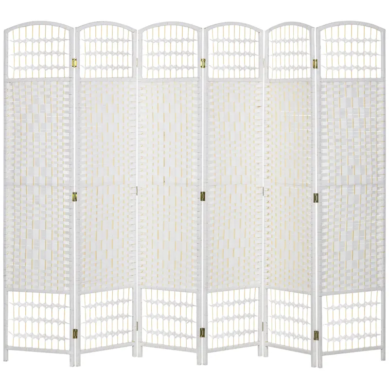 HOMCOM Paravan separator de încăperi cu 6 panouri pliabil din sfoară de hârtie 160x170cm decor pentru dormitor alb | Romania