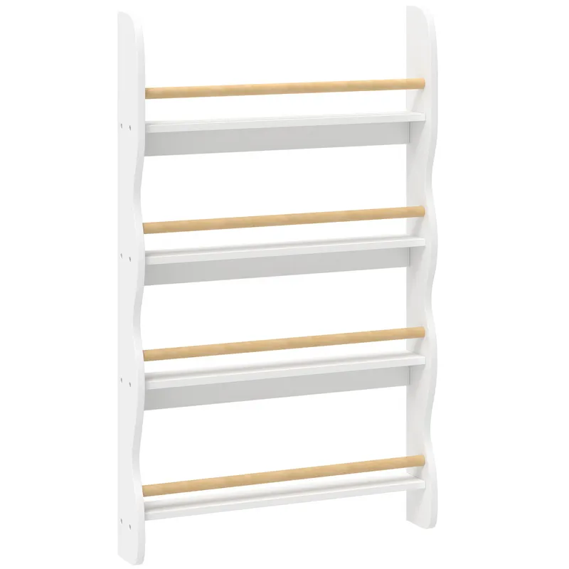 AIYAPLAY Raft pentru cărți copii, raft cu 4 polițe, raft de perete cu protecție la răsturnare Montessori 60 x 10 x 98 cm, Weiß | Romania