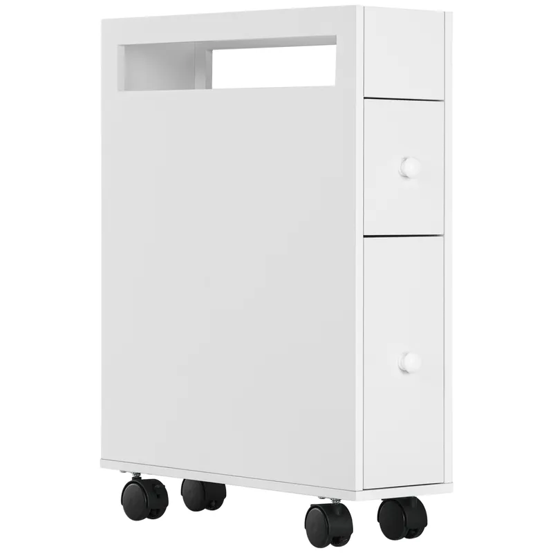 Kleankin Dulap Baie Mobil cu 4 Roti 2 Sertare și Suport Hartie Igienică | Romania