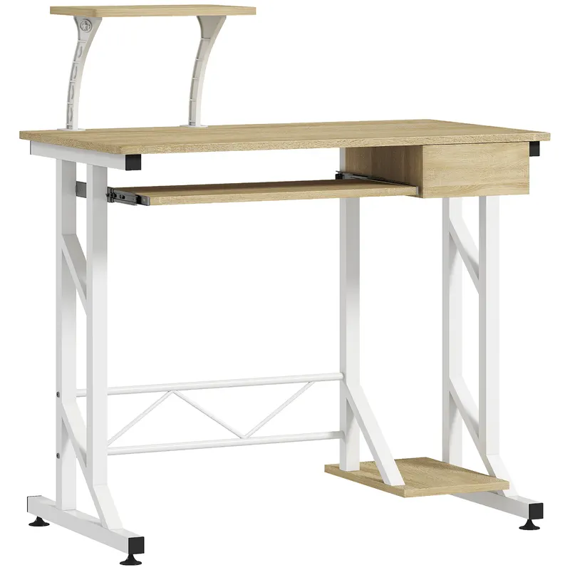 HOMCOM Masă de birou Masă de studiu cu tavă pentru tastatură și sertar Masă pentru calculator pentru birou 90x50x100 cm Stejar | Romania
