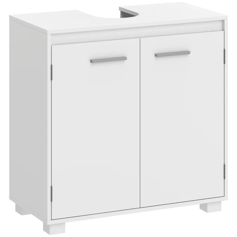 HOMCOM Dulap sub lavoar, mobilier modern independent pentru baie cu decupaj în formă de U, raft reglabil, Alb | Romania