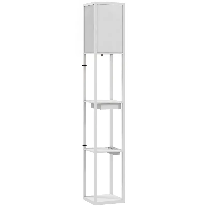 HOMCOM Lampă de podea cu raft în 3 trepte, comutator de picior, porturi USB, MDF, Alb | Romania