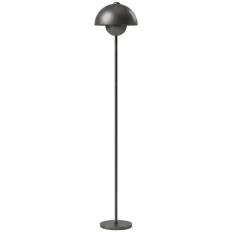 HOMCOM Lampă de podea, abajur rotund, comutator de picior, cablu lung, aspect elegant, metal, gri | Romania