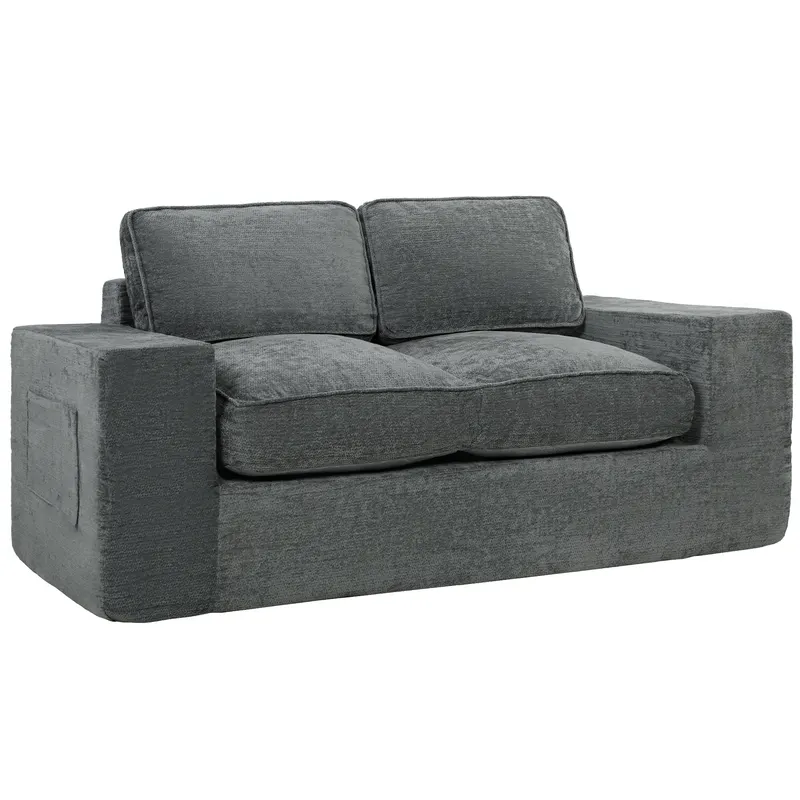HOMCOM Canapea 2 locuri din chenille, canapea de living 156 cm, șezut și cotiere late căptușite, 2 perne, gri | Romania