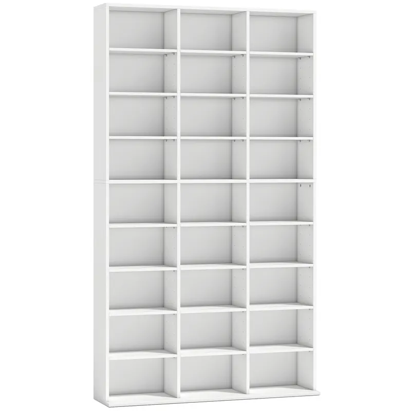 HOMCOM Raft pentru 835 CD-uri sau 500 DVD-uri, raft media Blu-ray cu 27 compartimente și 21 polițe reglabile, Alb | Romania