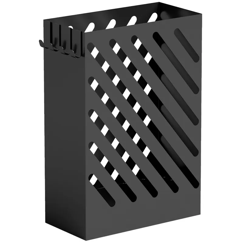 HOMCOM Suport pentru Umbrele de Design cu Tavă pentru Colectarea Picăturilor și 4 Cârlige din Metal, 28x14x41cm, Negru | Romania