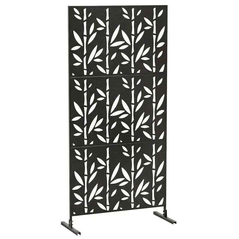 Outsunny Panou de protecție vizuală decorativ exterior Claustră decorativă grădină 3 panouri model bambus metal 92x40x192cm Negru | Romania