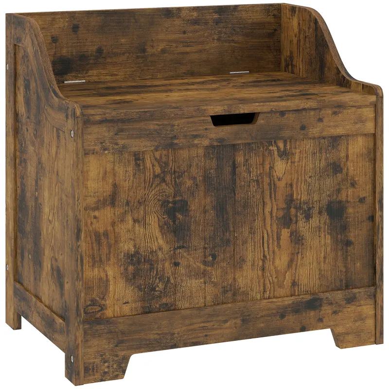 HOMCOM Cufăr de depozitare cu balama de siguranță, ladă din lemn cu decupaj pentru mâner pentru living & hol, Maro rustic | Romania