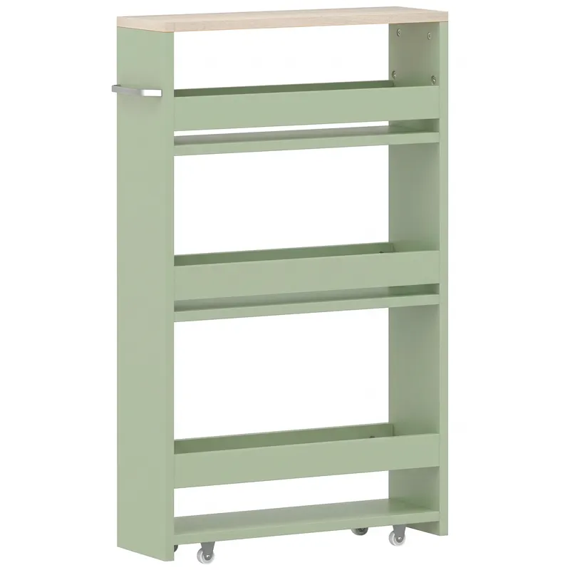 kleankin Cărucior de depozitare cu 3 niveluri cărucior de stocare etajeră pe roți cu mâner - 48 x 15 x 80 cm verde | Romania