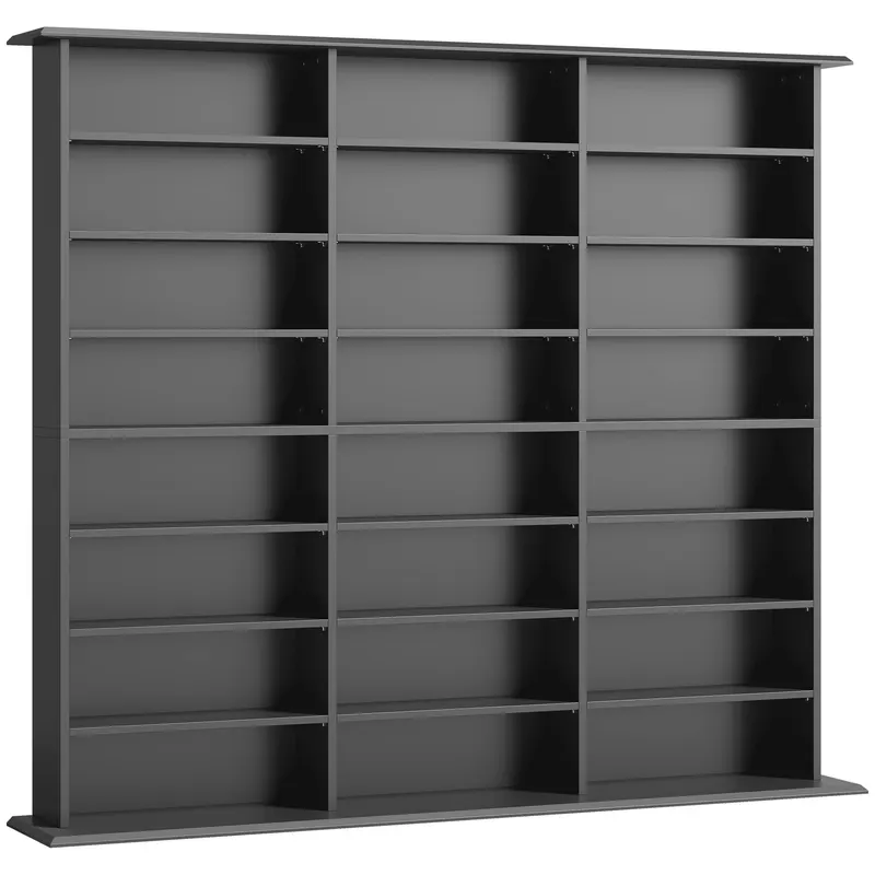 HOMCOM Dulap de depozitare 1032 CD-uri / 594 DVD-uri, etajeră multimedia, 24 compartimente și 18 rafturi reglabile, negru | Romania