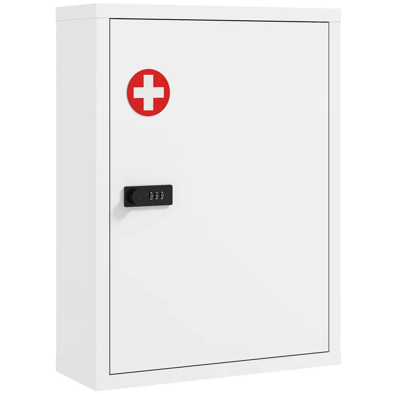 HOMCOM Dulap pentru medicamente pentru montare pe perete, dulap de baie cu încuietoare cu cifru, ușă și compartimente, Alb | Romania
