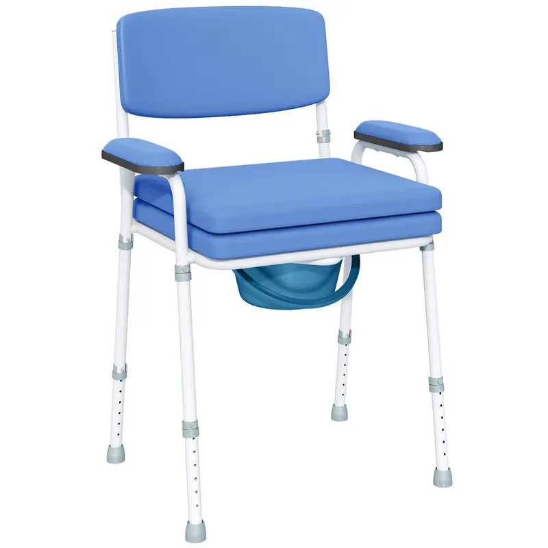 HOMCOM Scaun WC 5 în 1 pentru Vârstnici și Persoane cu Dizabilități, pentru Toaletă și Duș, Reglabil pe Înălțime, cu Recipient Detașabil, Albastru deschis | Romania