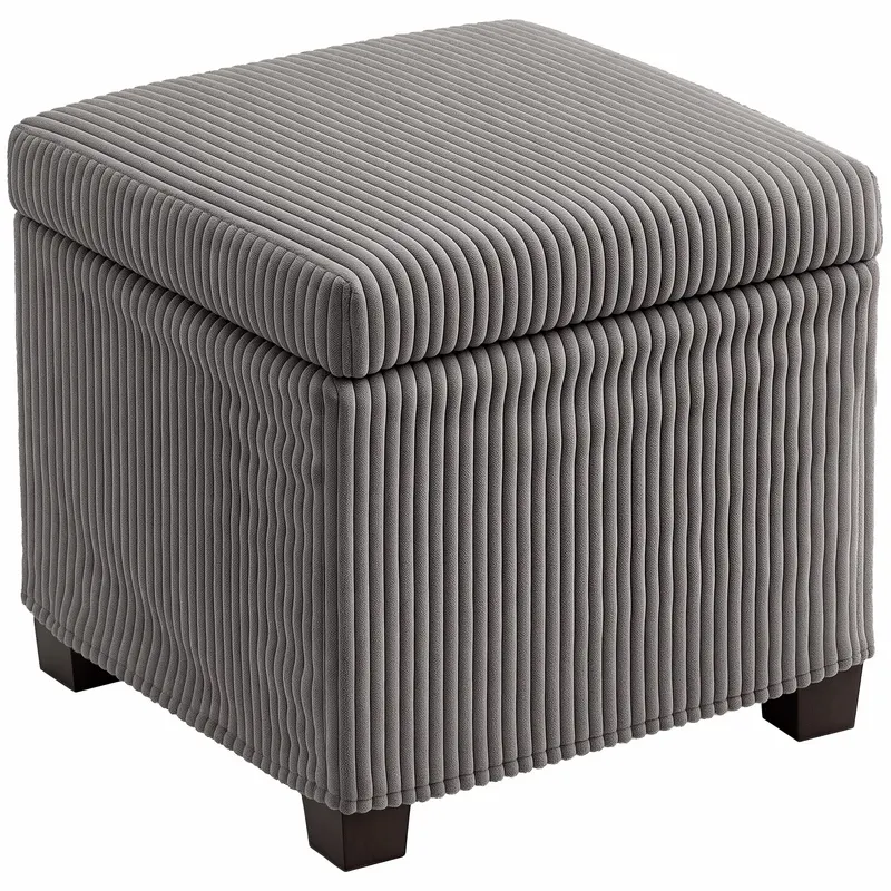 HOMCOM Cutie puf depozitare 30 L cu capac detașabil, puf ottoman cube umplutură din catifea groasă, 40 x 40 x 40 cm, gri | Romania