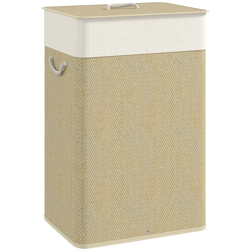 HOMCOM Coș de rufe din bambus cu capac 72 L, colector de rufe cu mânere din bambus, sac de rufe detașabil, natural | Romania