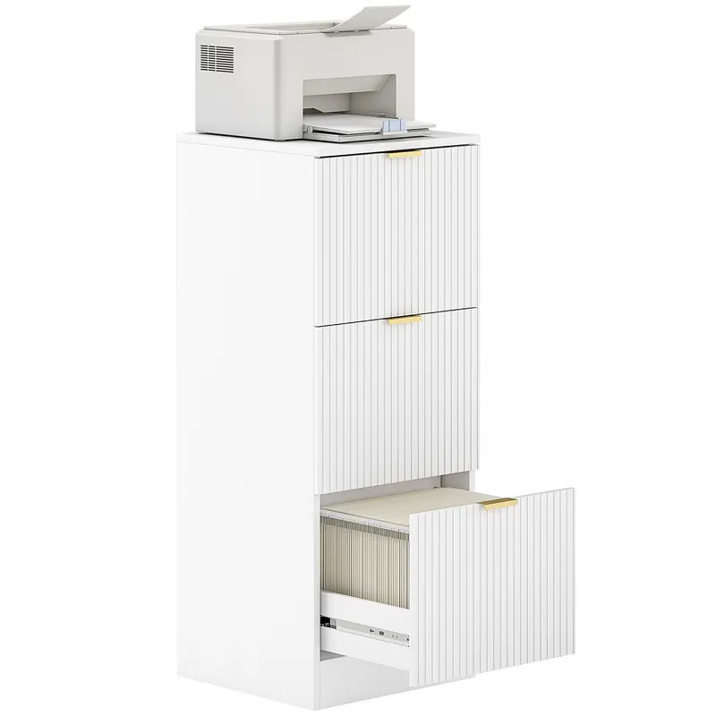 HOMCOM Dulap de Escritoriu cu 3 Sertare Fronturi Canelate Mueble Archivador pentru Dimensiune A4 sau Scrisoare 40x40x101 cm Alb | Romania