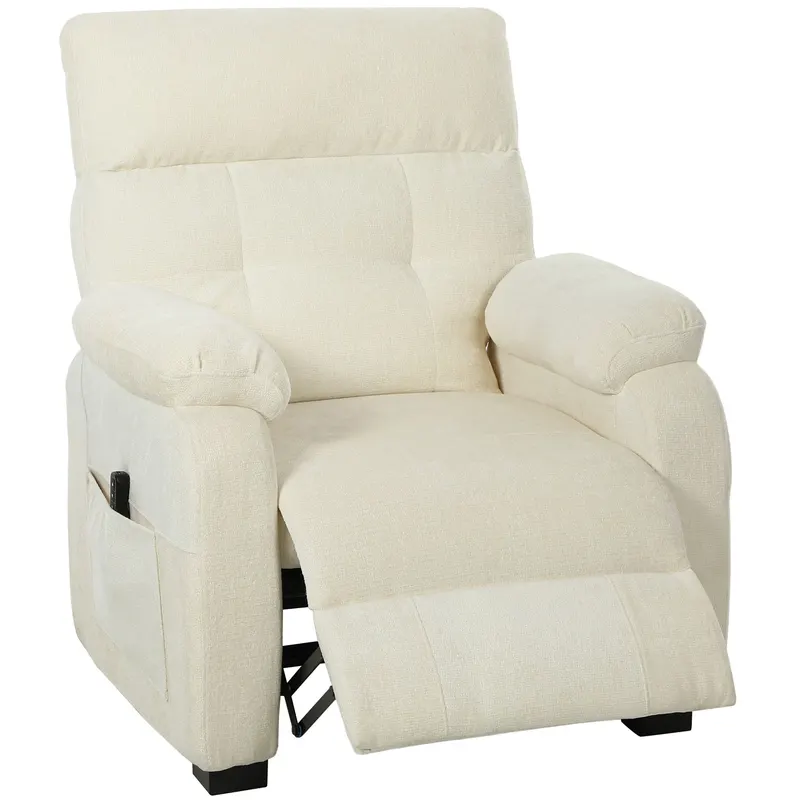 HOMCOM Fotoliu Relax Electric Reclinabil 150° cu Suport pentru Picioare, Șezut Spațios, Fotoliu Silențios, Port USB, Funcție Memory, Telecomandă, din Catifea, pentru Living, Alb | Romania
