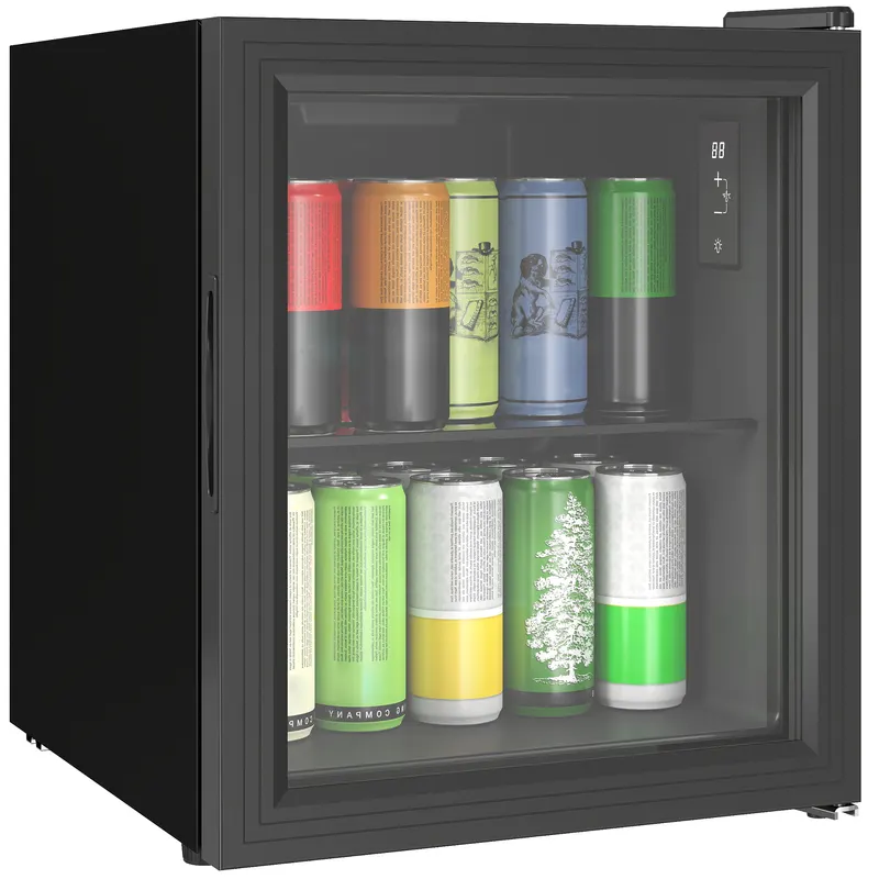 HOMCOM Frigider 46L, 59 Cutii, Ușă din Sticlă, Raft Temperat, LED, Touchscreen, pentru Bucătărie Birou Dormitor Bar, Negru | Romania