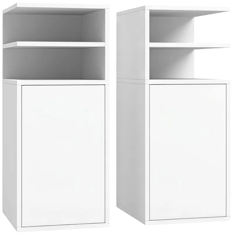 HOMCOM Set de 2 Noptiere pentru Dormitor cu Ușă Compartimente Deschise pentru Spații Reduse 25x30x60 cm Alb | Romania