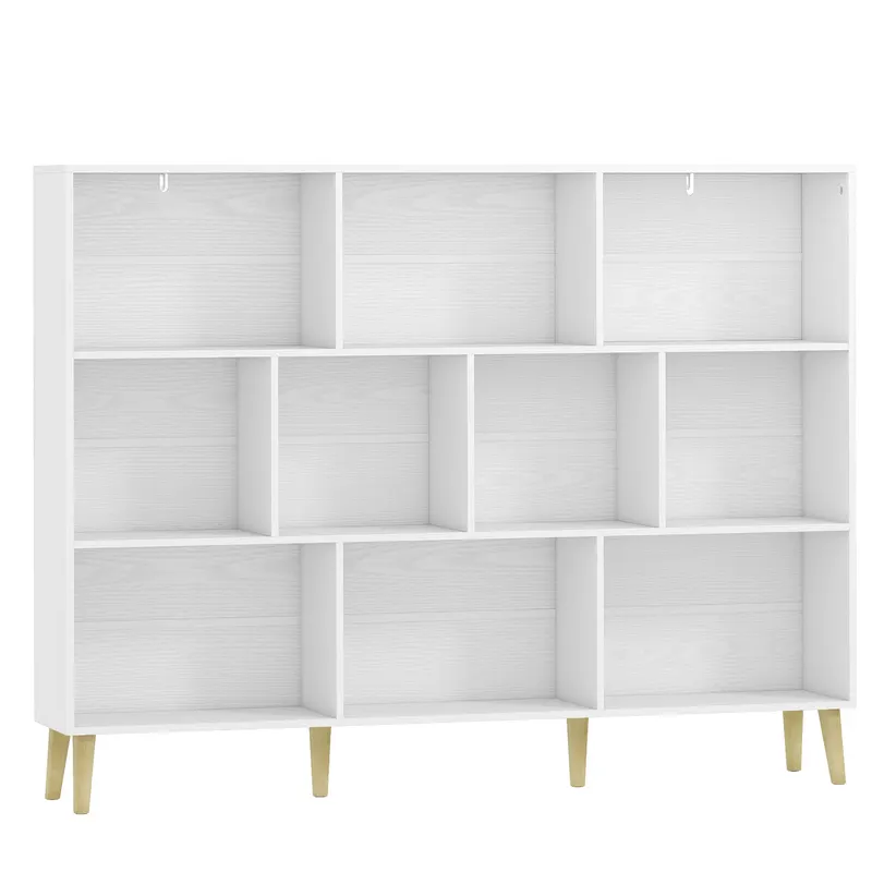 HOMCOM Bibliotecă cu 10 Cuburi, 3 Polițe, Picioare din Lemn Masiv, Alb cu Efect de Lemn, Albă | Romania