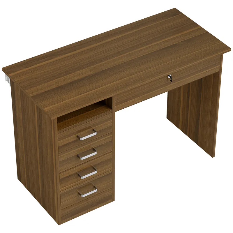 HOMCOM Birou de calculator cu 5 sertare, 110 x 50 cm, birou cu depozitare, raft deschis, sertar cu închidere, Nuc | Romania