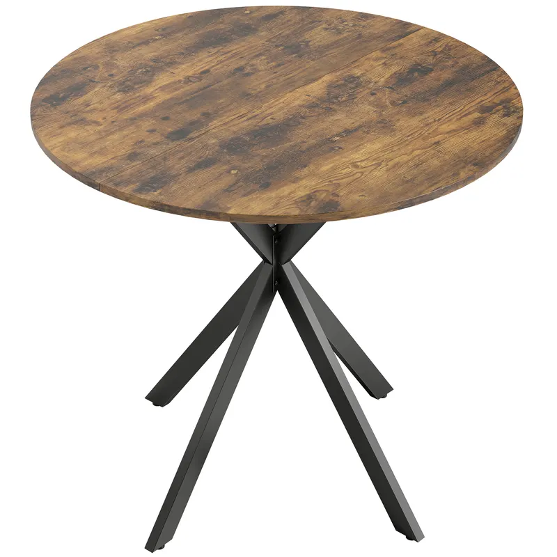 HOMCOM Masă rotundă de dining în stil industrial, cu picioare în cruce din oțel, Ø80x75 cm, maro rustic | Romania