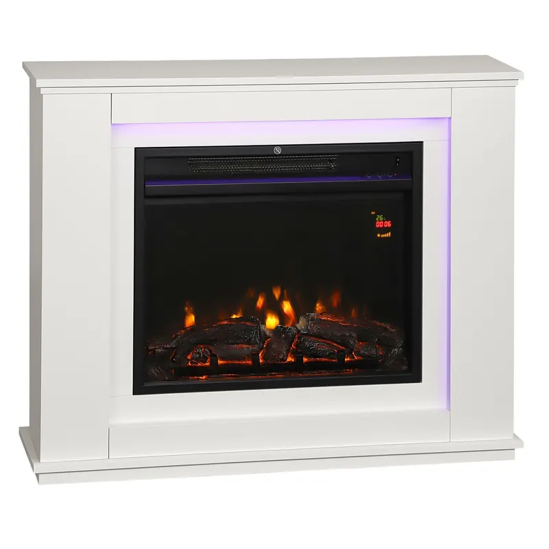 HOMCOM Șemineu Electric cu Flacără în 12 Culori și 5 Niveluri de Luminozitate, Telecomandă și Timer, 98x25x80 cm, Alb și Negru | Romania