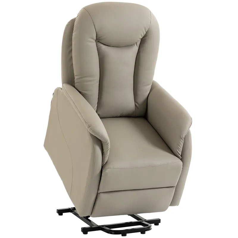 HOMCOM Fotoliu Recliner Electric cu Funcție de Ridicare, Masaj 8 Puncte, Încălzire, PU, Gri Deschis | Romania