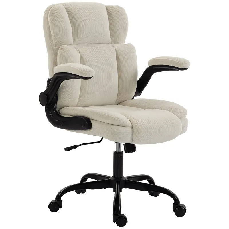 HOMCOM Scaun de Birou Ergonomic din Chenilă, Funcție Balans, Brațe Rabatabile, Înălțime Reglabilă, 70x67x108cm, Bej | Romania