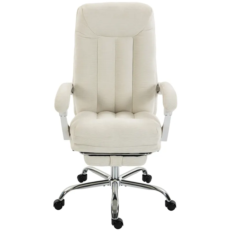 HOMCOM Scaun birou ergonomic, fotoliu înclinat din chenille, înălțime reglabilă, suport pentru picioare, Crem | Romania