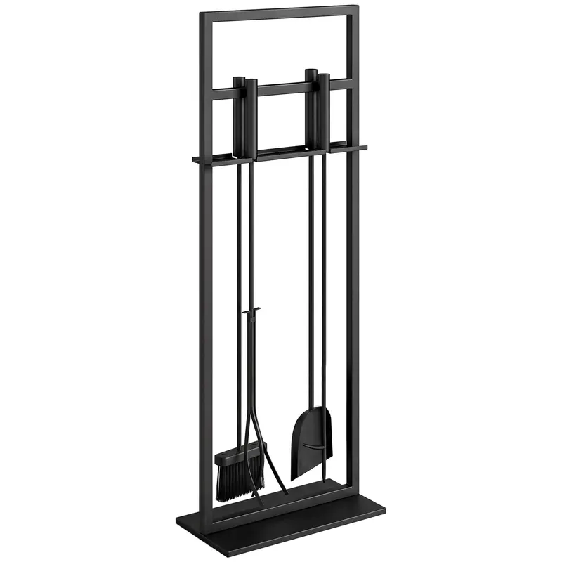 Outsunny Set de ustensile pentru șemineu din metal 5 piese cu perie, lopată, poker, clește și suport Negru | Romania