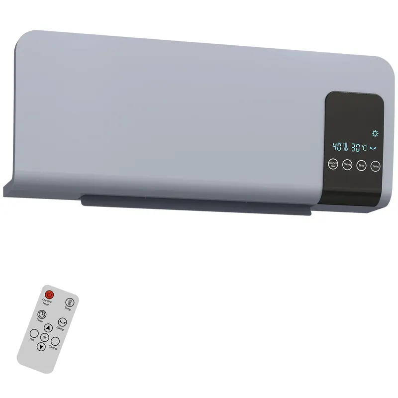 HOMCOM Ventilator Termic de Perete cu Temporizator 12h și 2 Moduri Gri | Romania