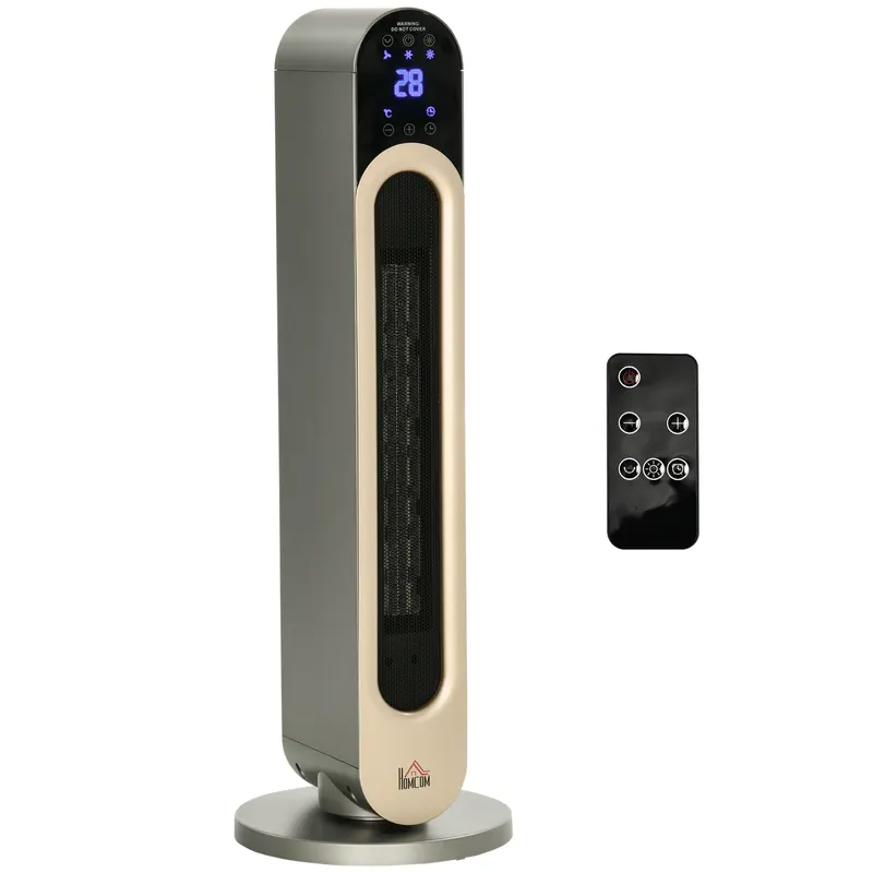 Incalzitor electric oscilant cu 3 moduri de incalzire cu temperatura reglabila si telecomanda, din ABS, Φ25x73,5 cm, argintiu HOMCOM | RO